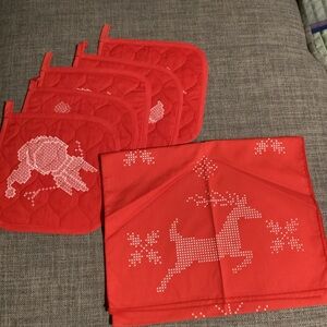Vintage cross stitch table runner hot pads bundle